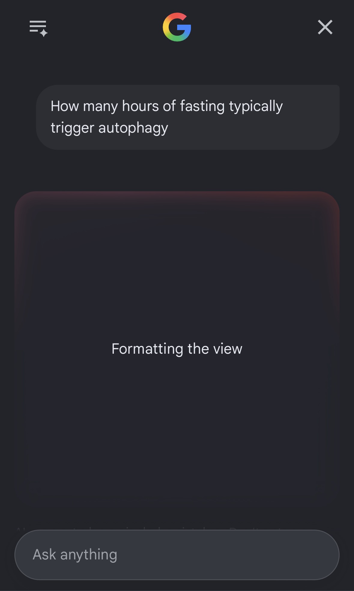 Gemini showing Formatting the view while generating a custom UI
